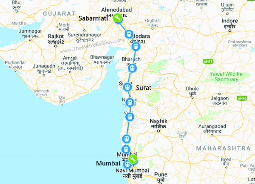 Mumbai-Ahmedabad-bullet-train-route